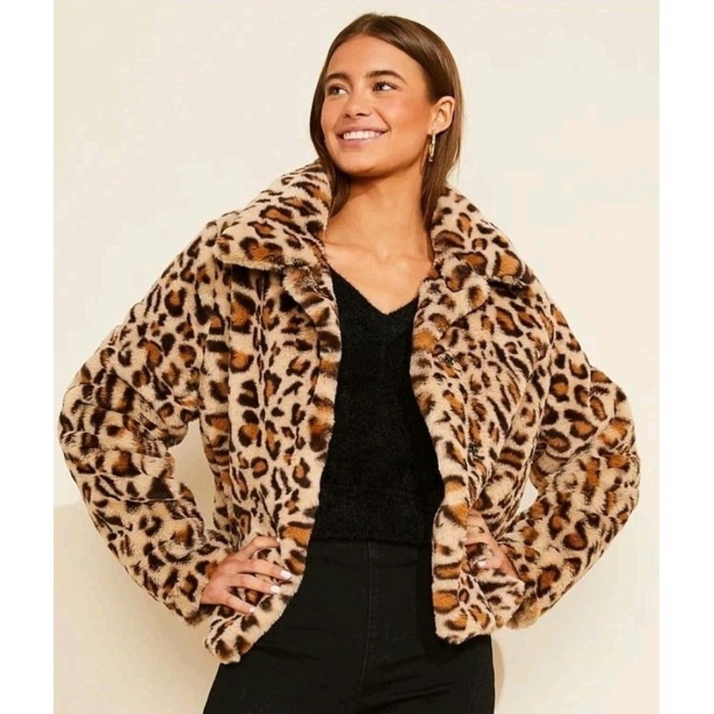 Chelsea & Violet Women's Leopard Print Faux Fur Jacket Coat Size XL